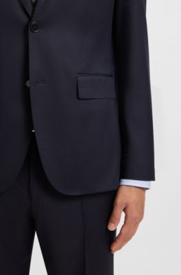BOSS ONE - Veste de costume Regular en serg&eacute; de laine vierge, Bleu fonc&eacute;