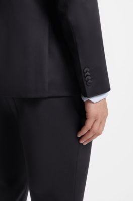 BOSS ONE Regular-fit suit jacket in virgin-wool serge, Dark Blue