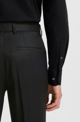 BOSS ONE Slim-fit pants in virgin-wool serge, Black