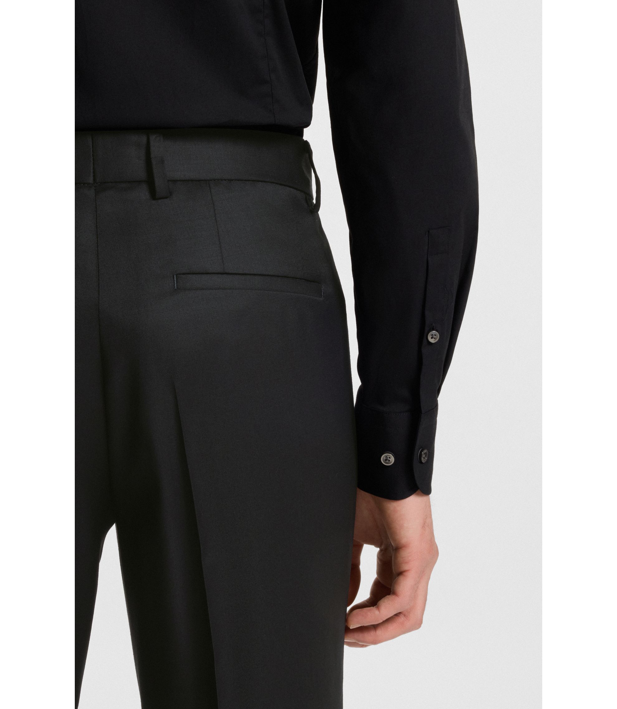 BOSS - BOSS ONE Slim-fit pants in virgin-wool serge - Black