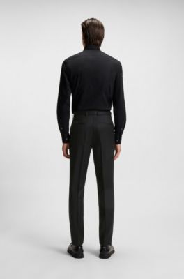 BOSS ONE Slim-fit pants in virgin-wool serge, Black
