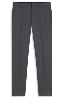 BOSS ONE Slim-fit pants in virgin-wool serge, Dark Grey