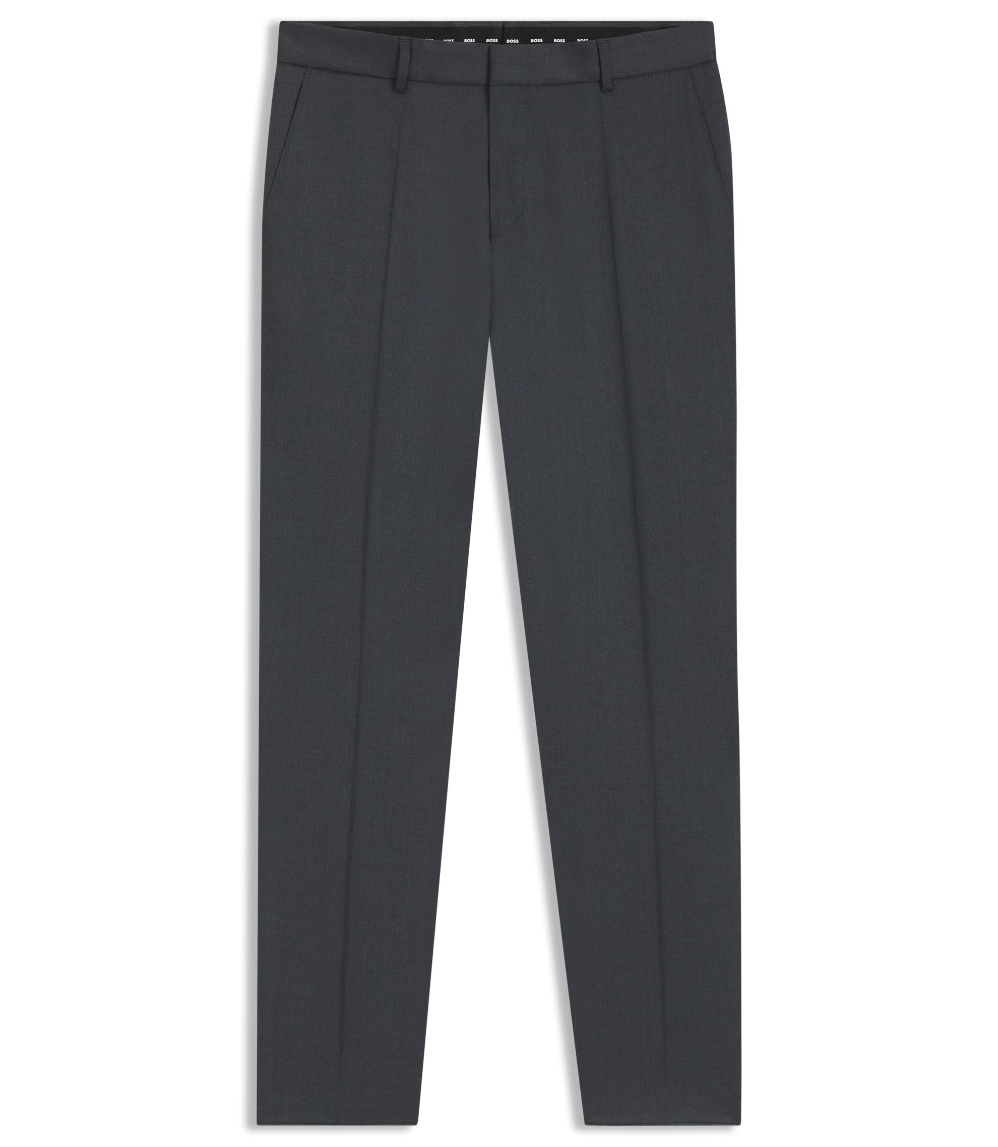 BOSS Slim-fit trousers in virgin-wool serge Dark Grey
