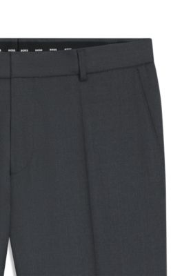 Pantalones slim fit de sarga de lana virgen, Gris oscuro