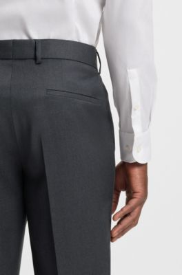 BOSS ONE Slim-fit pants in virgin-wool serge, Dark Grey