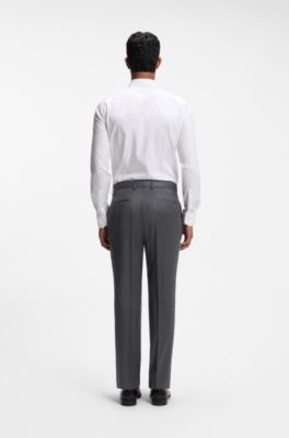 BOSS ONE Slim-fit pants in virgin-wool serge, Dark Grey