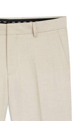 BOSS ONE Slim-fit pants in virgin-wool serge, Light Beige