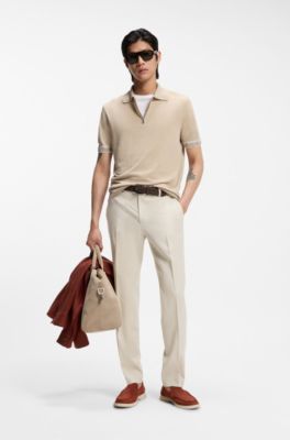 BOSS ONE Slim-fit pants in virgin-wool serge, Light Beige