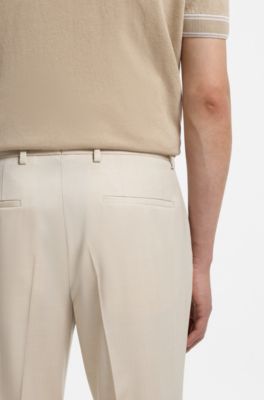 BOSS ONE Slim-fit pants in virgin-wool serge, Light Beige