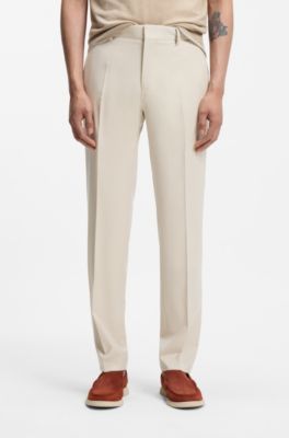 BOSS ONE Slim-fit pants in virgin-wool serge, Light Beige