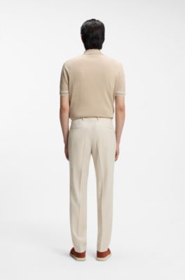 BOSS ONE Slim-fit pants in virgin-wool serge, Light Beige
