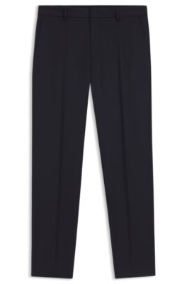 Pantalon Slim en serg&eacute; de laine vierge, Bleu fonc&eacute;