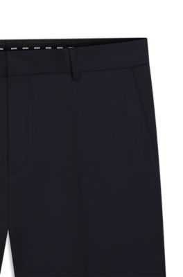 Pantalon Slim en serg&eacute; de laine vierge, Bleu fonc&eacute;