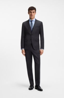 Slim-fit trousers in virgin-wool serge, Dark Blue