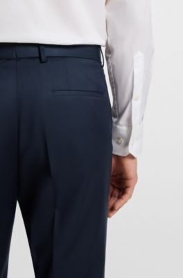 Pantalon Slim en serg&eacute; de laine vierge, Bleu fonc&eacute;
