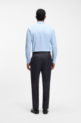 BOSS ONE Slim-fit pants in virgin-wool serge, Dark Blue