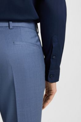 Pantalon Slim en serg&eacute; de laine vierge, bleu clair