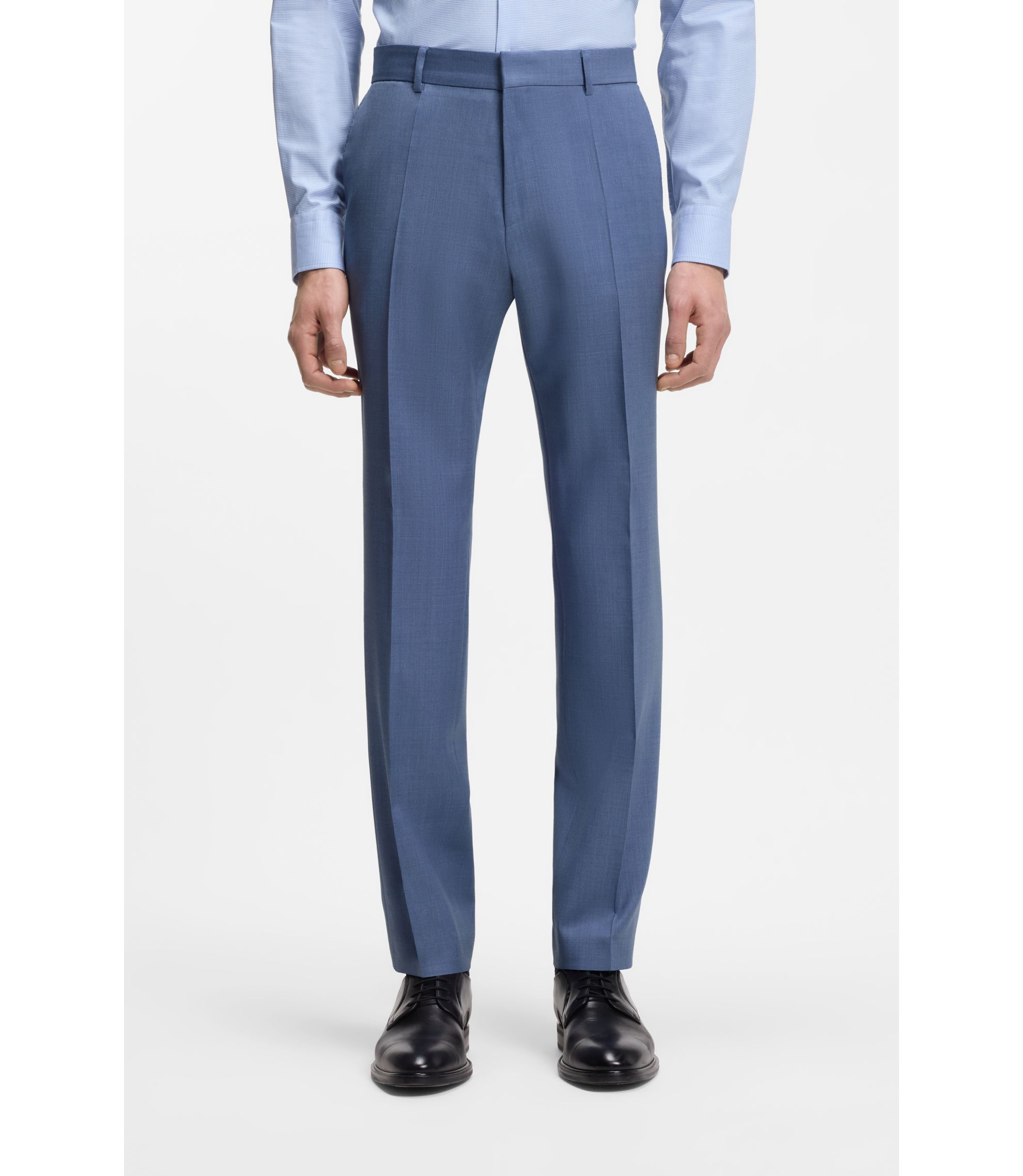 BOSS Slim-fit trousers in virgin-wool serge Light Blue