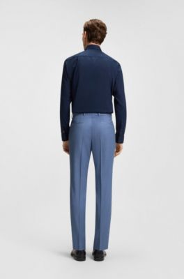 Pantalon Slim en serg&eacute; de laine vierge, bleu clair