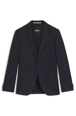 Americana extra slim fit en sarga de lana virgen, Azul oscuro