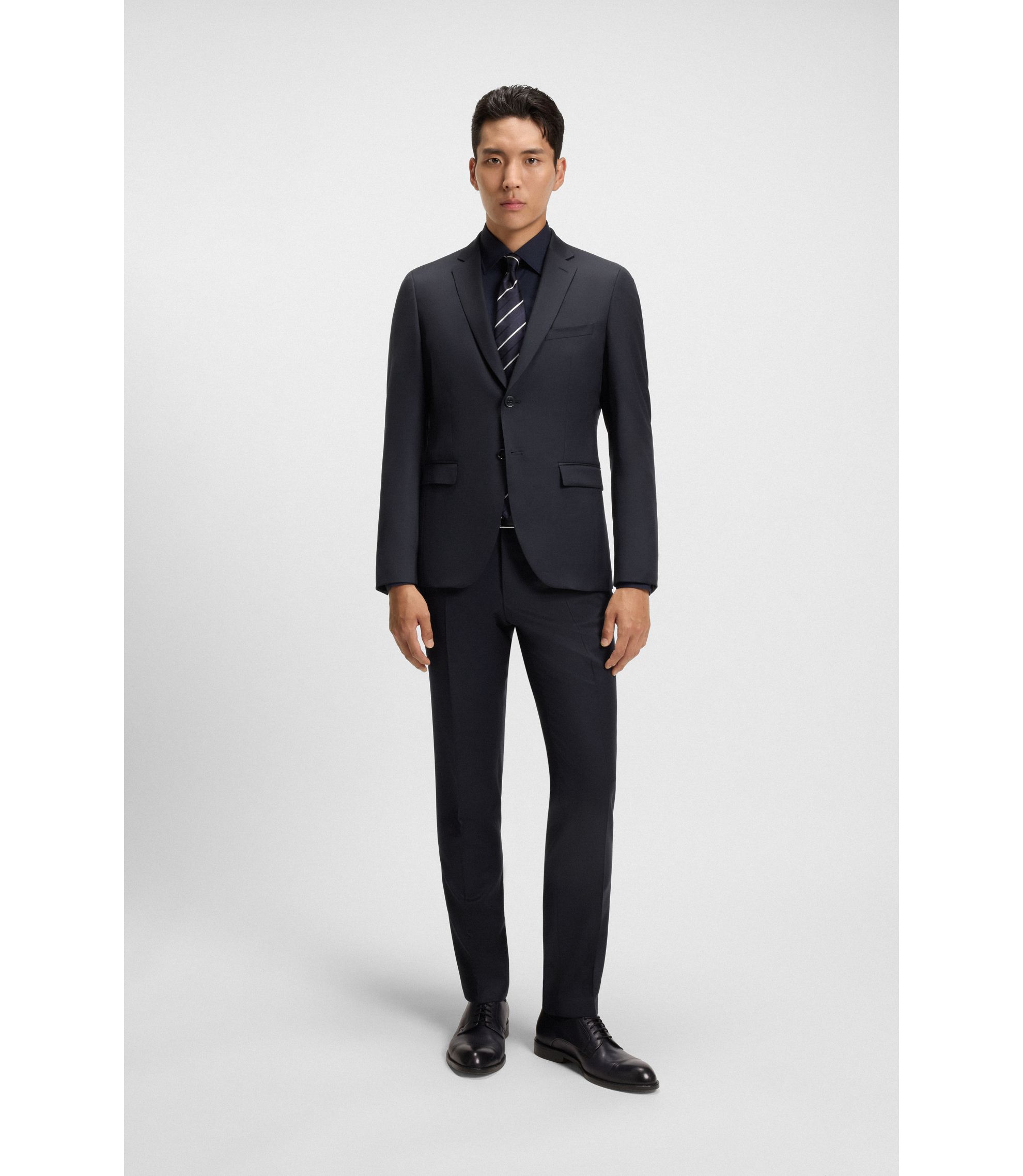 BOSS - Extra-slim-fit suit jacket in virgin-wool serge - Dark Blue