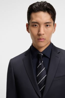 Americana extra slim fit en sarga de lana virgen, Azul oscuro