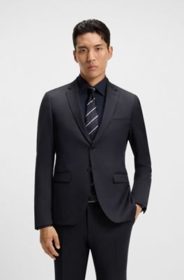 Americana extra slim fit en sarga de lana virgen, Azul oscuro