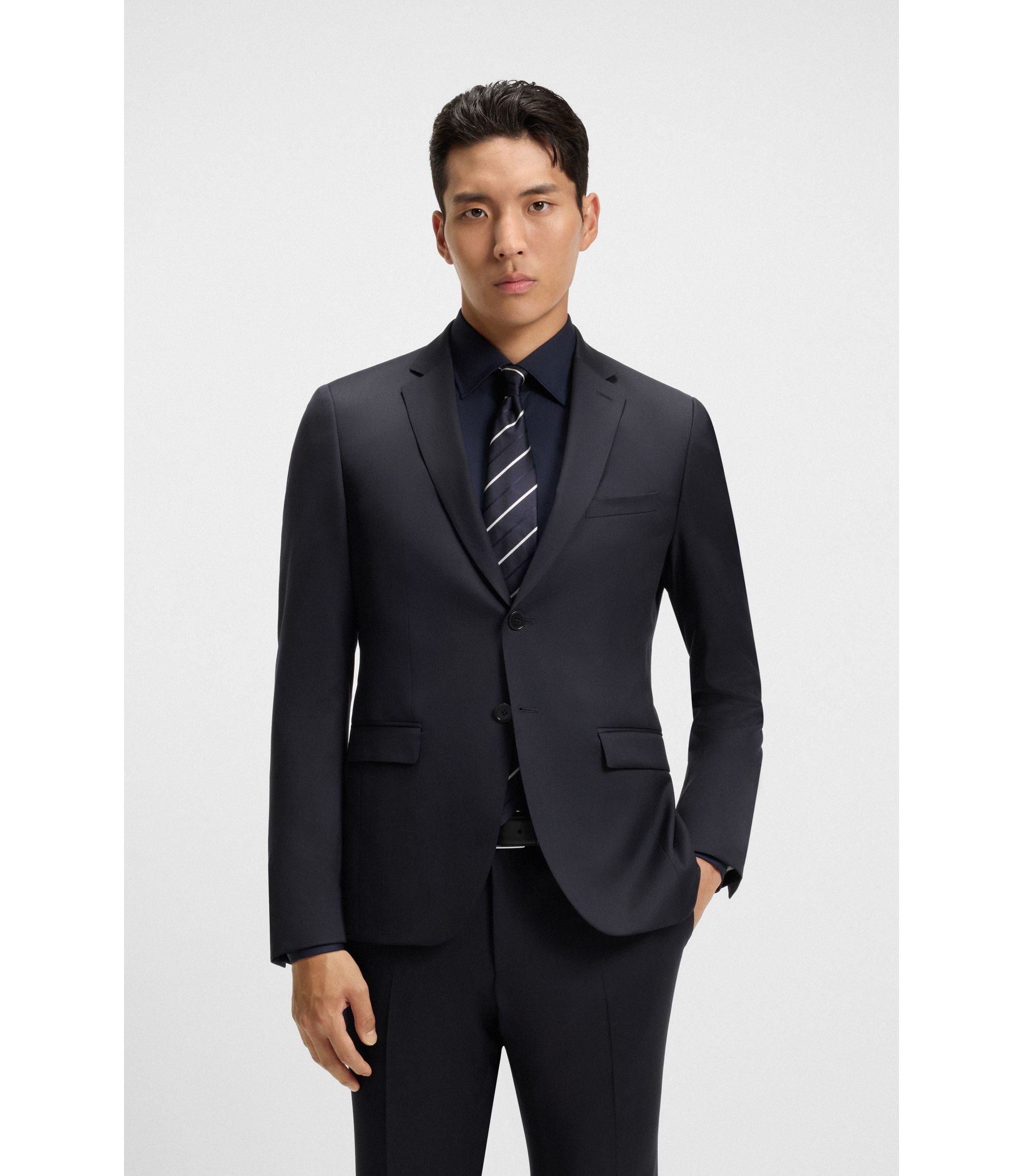 BOSS - Extra-slim-fit suit jacket in virgin-wool serge - Dark Blue