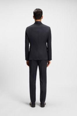 Americana extra slim fit en sarga de lana virgen, Azul oscuro