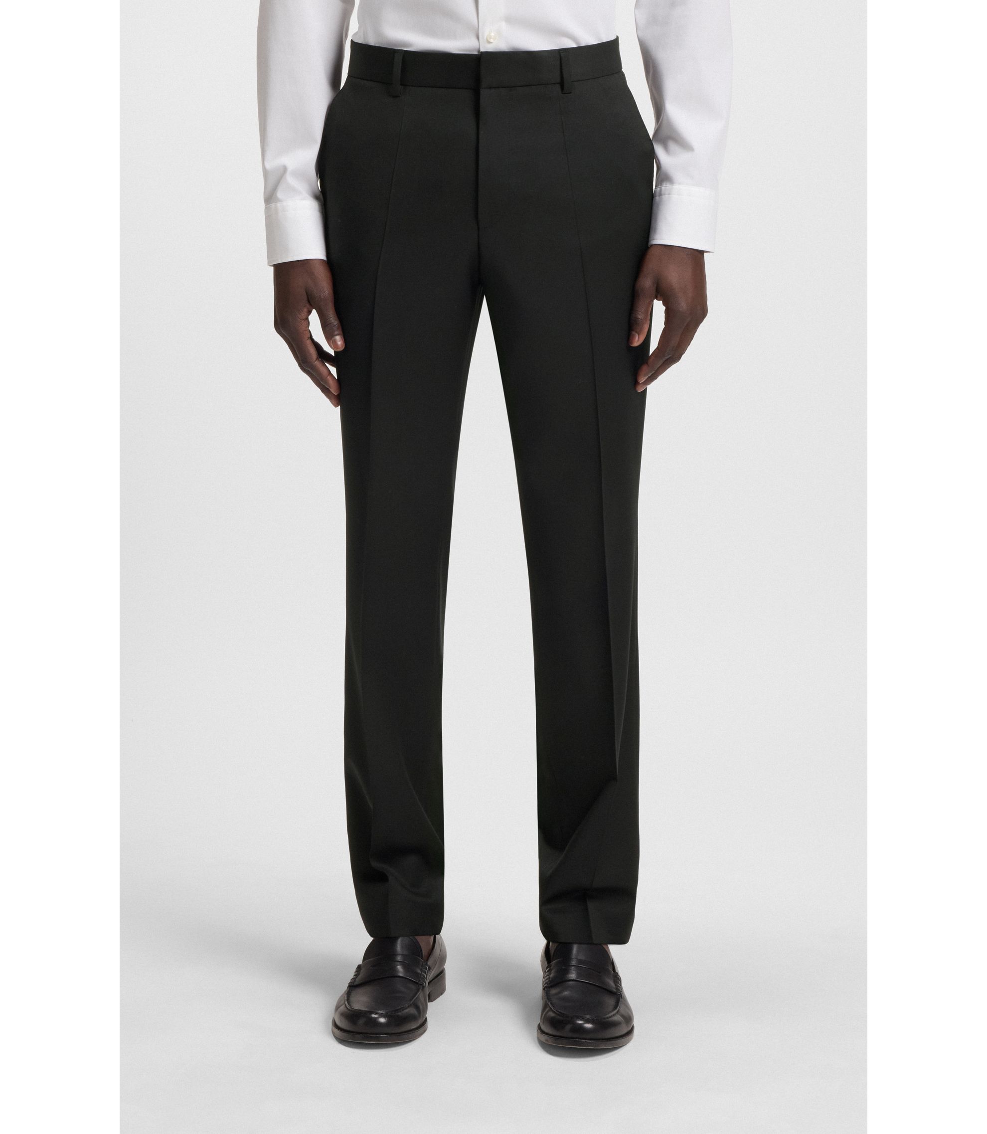 BOSS - Regular-fit trousers in virgin-wool serge - Black