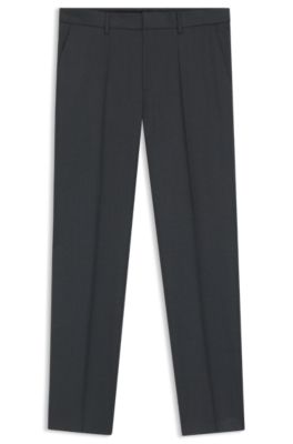 Pantalones regular fit en sarga de lana virgen, Gris oscuro