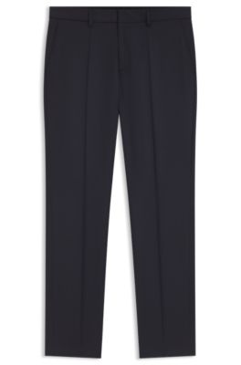 Pantalones regular fit en sarga de lana virgen, Azul oscuro