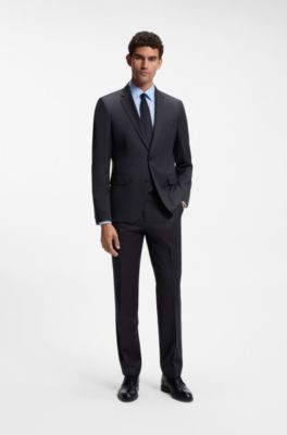 BOSS ONE Regular-fit pants in virgin-wool serge, Dark Blue
