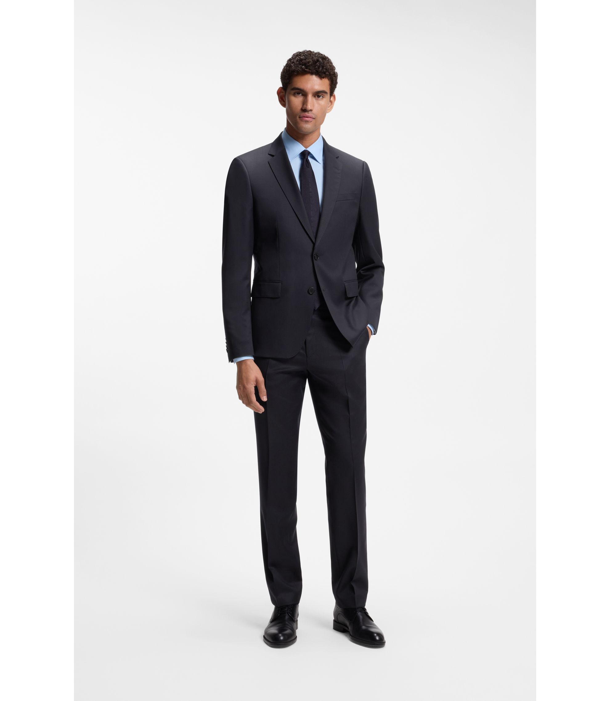 BOSS - BOSS ONE Regular-fit pants in virgin-wool serge - Dark Blue