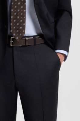 Pantalones regular fit en sarga de lana virgen, Azul oscuro