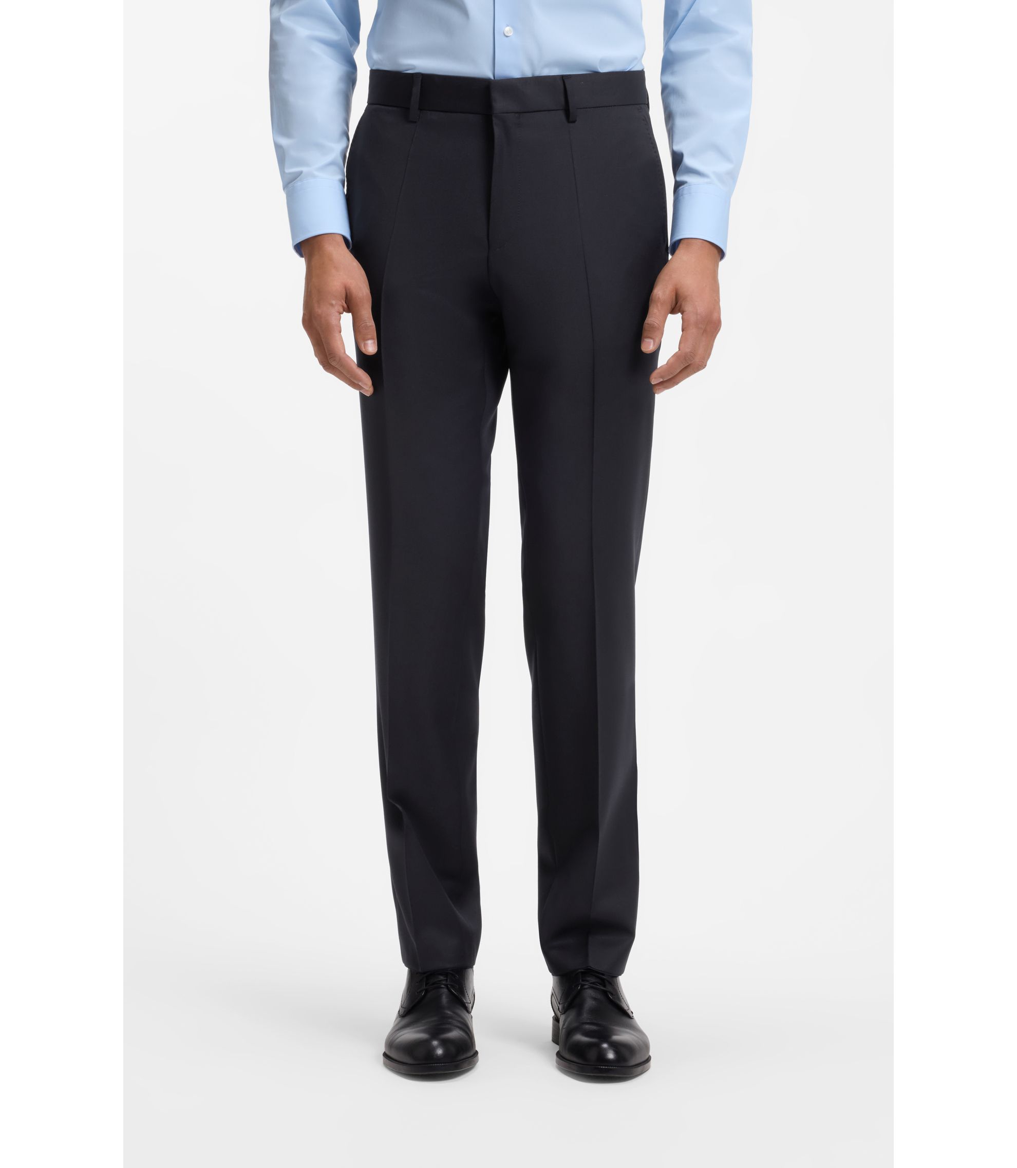 BOSS - BOSS ONE Regular-fit pants in virgin-wool serge - Dark Blue