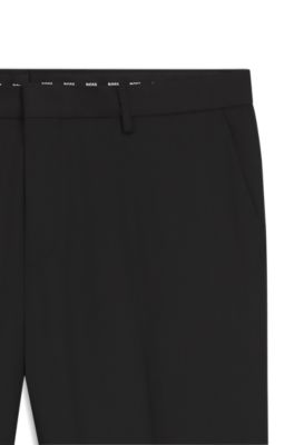 BOSS ONE Extra-slim-fit pants in virgin-wool serge, Black