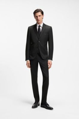 BOSS ONE Extra-slim-fit pants in virgin-wool serge, Black