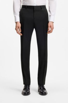 BOSS ONE Extra-slim-fit pants in virgin-wool serge, Black