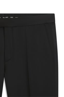 Slim-fit tuxedo trousers in virgin-wool serge, Black