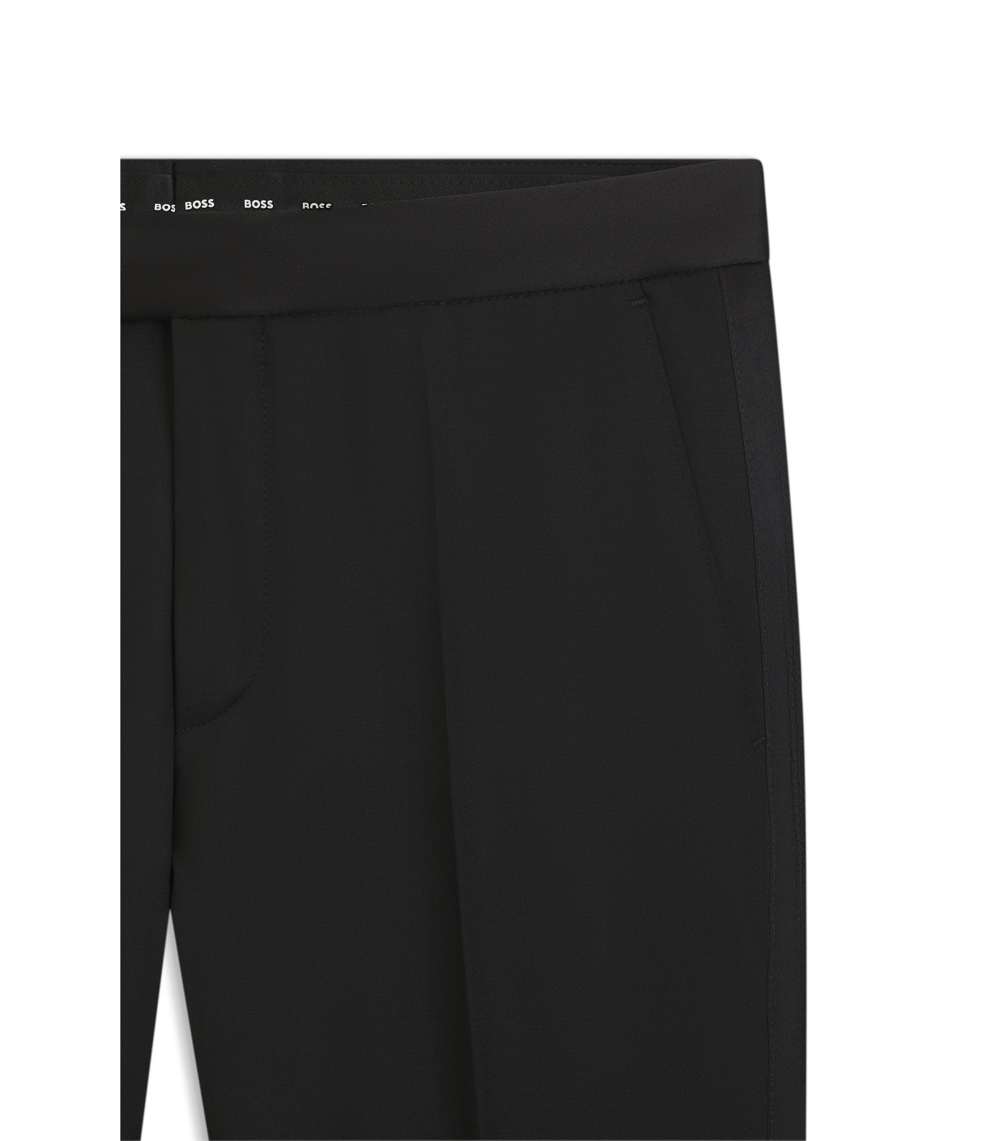 BOSS - BOSS ONE Slim-fit tuxedo pants in virgin wool serge - Black