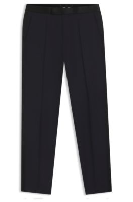 Pantalon de smoking Slim en serg&eacute; de laine vierge, Bleu fonc&eacute;
