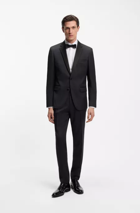 Slim-fit tuxedo trousers in virgin-wool serge