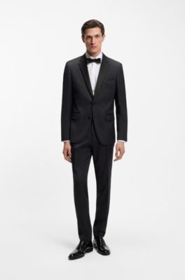 BOSS ONE Slim-fit tuxedo pants in virgin wool serge, Dark Blue
