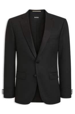 BOSS ONE Slim-fit tuxedo jacket in virgin-wool serge, Black