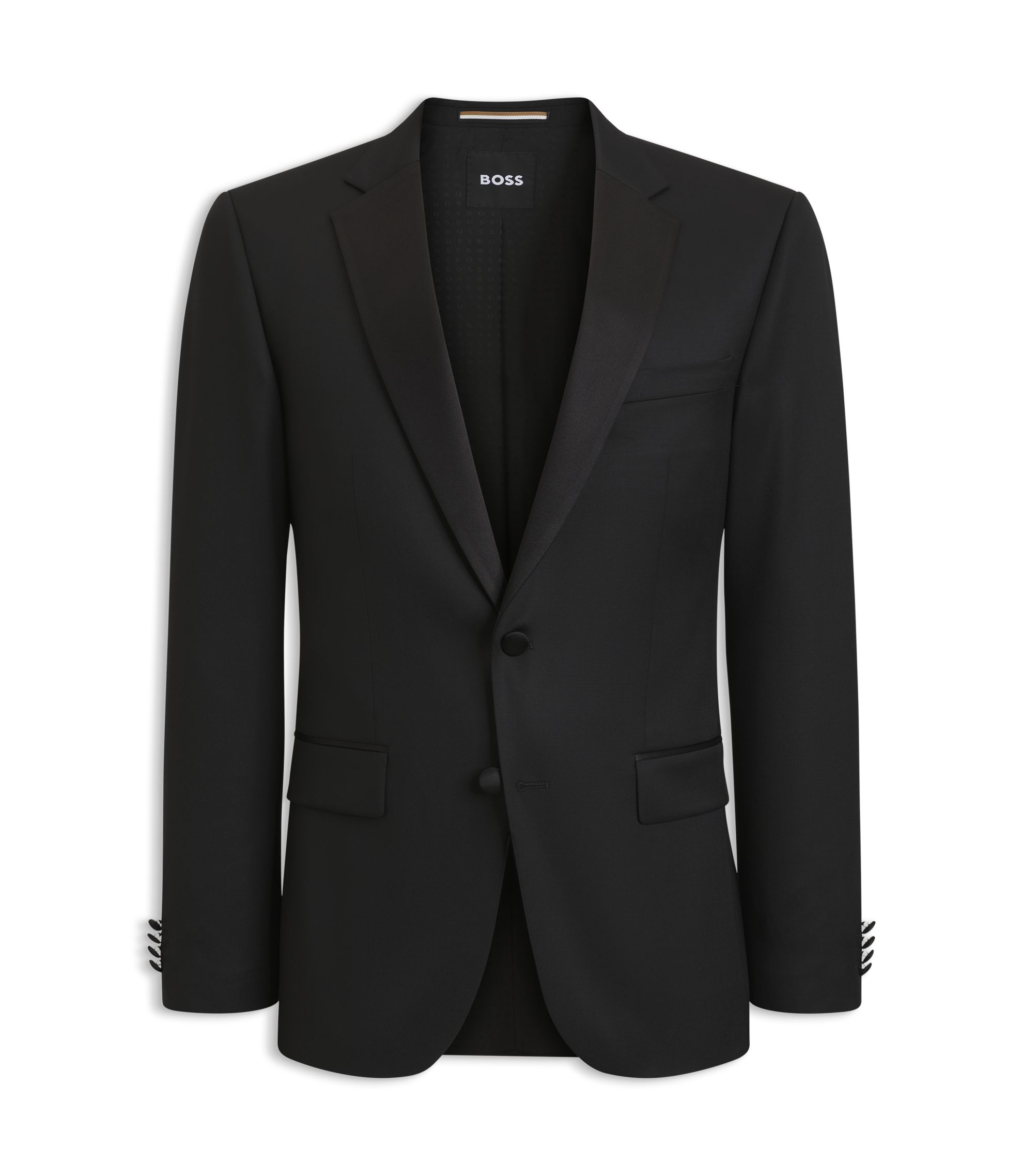 BOSS - BOSS ONE Slim-fit tuxedo jacket in virgin-wool serge - Black