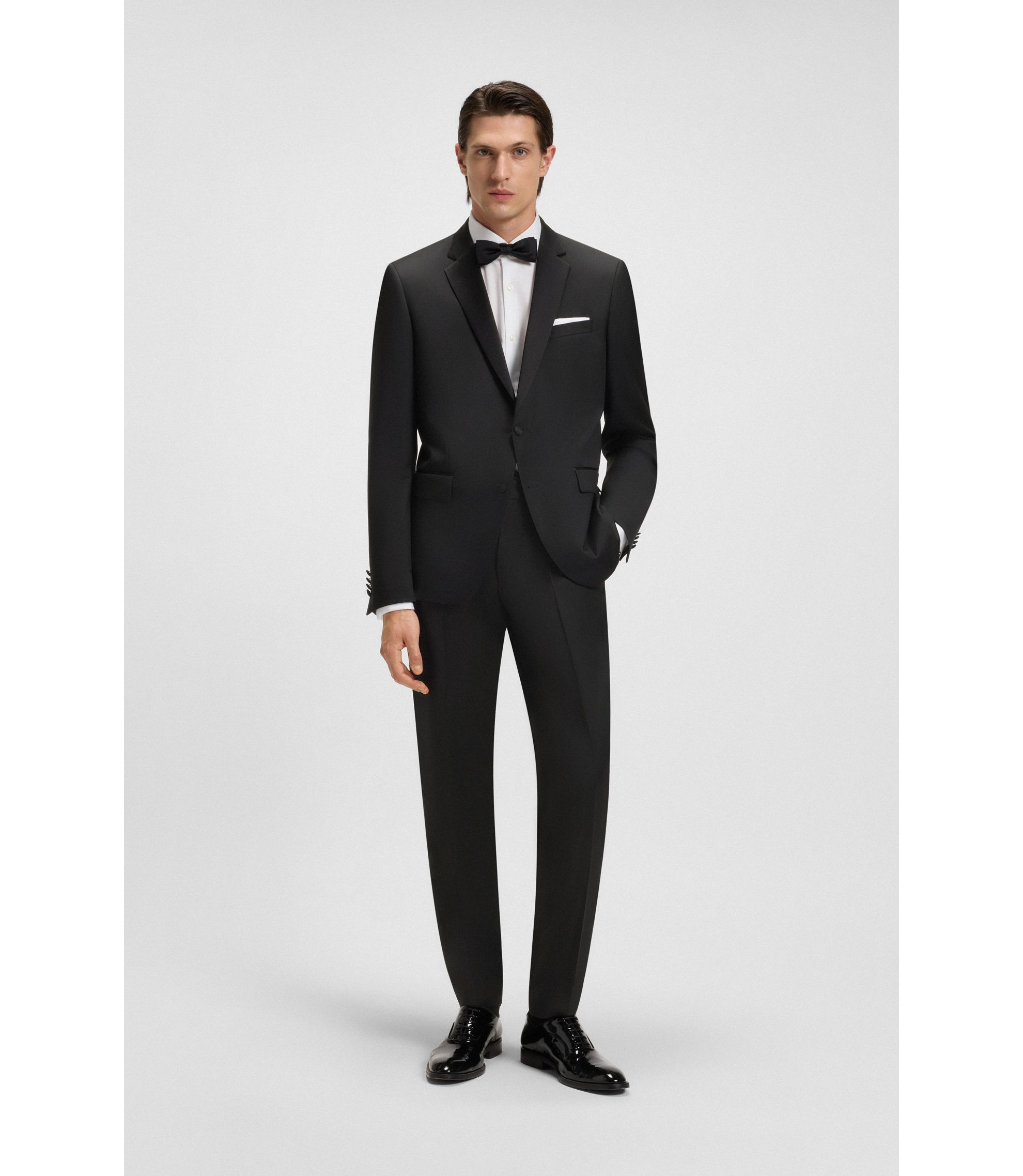 BOSS - BOSS ONE Slim-fit tuxedo jacket in virgin-wool serge - Black