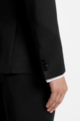 BOSS ONE Slim-fit tuxedo jacket in virgin-wool serge, Black
