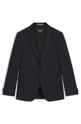 Chaqueta de esmoquin slim fit en sarga de lana virgen, Azul oscuro