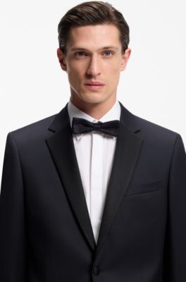 Slim-fit tuxedo jacket in virgin-wool serge, Dark Blue